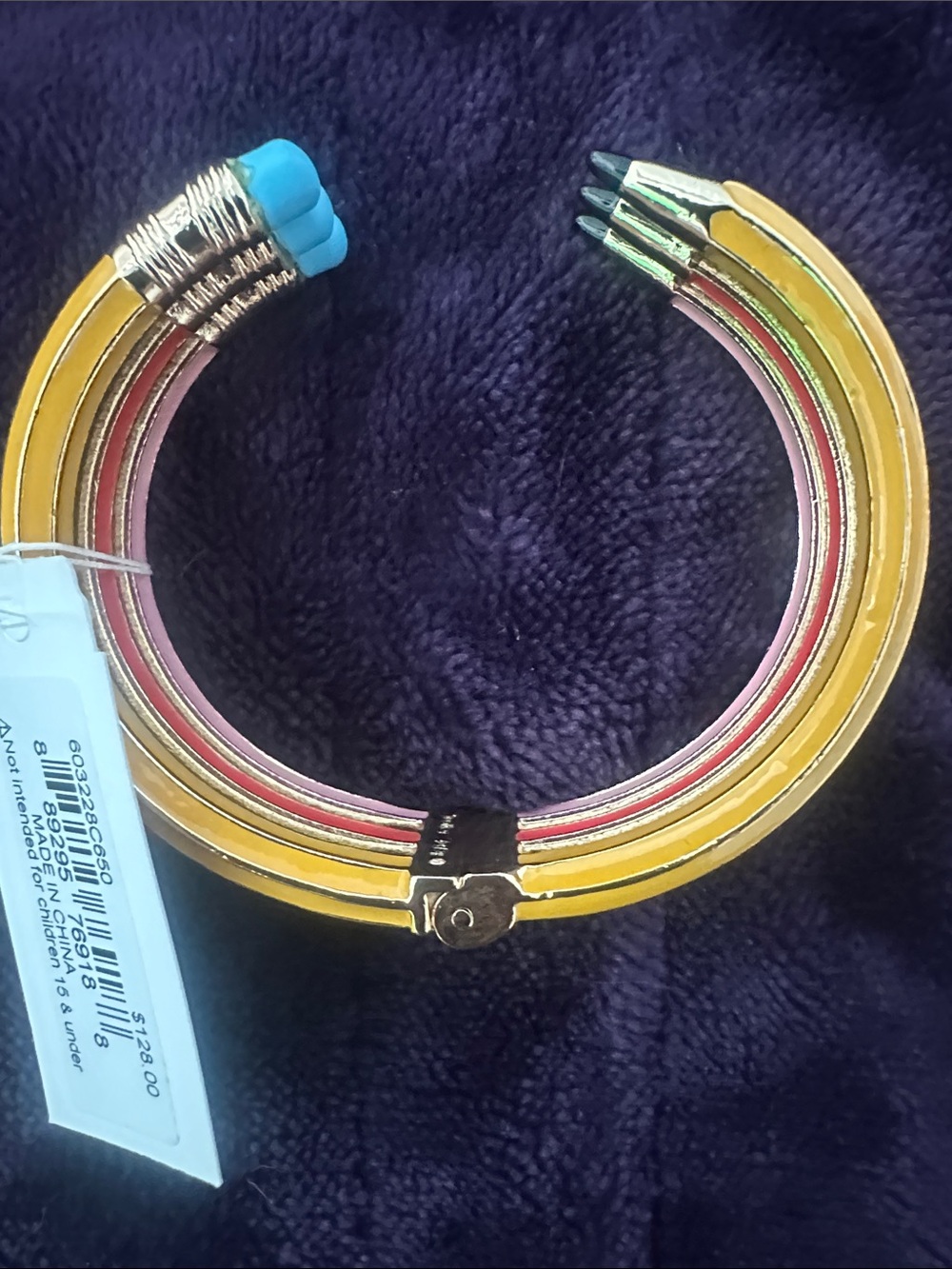 Betsey Johnson TRIPLE PENCIL HINGE BANGLE BRACELET PINK - Picture 3 of 5